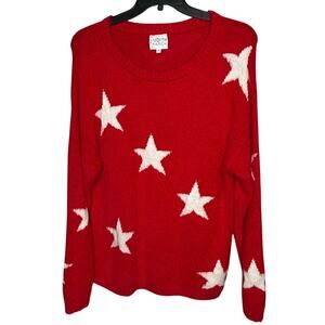 Judith March Red & White Star Oversized Long Sleeve Trendy Sweater Size Medium